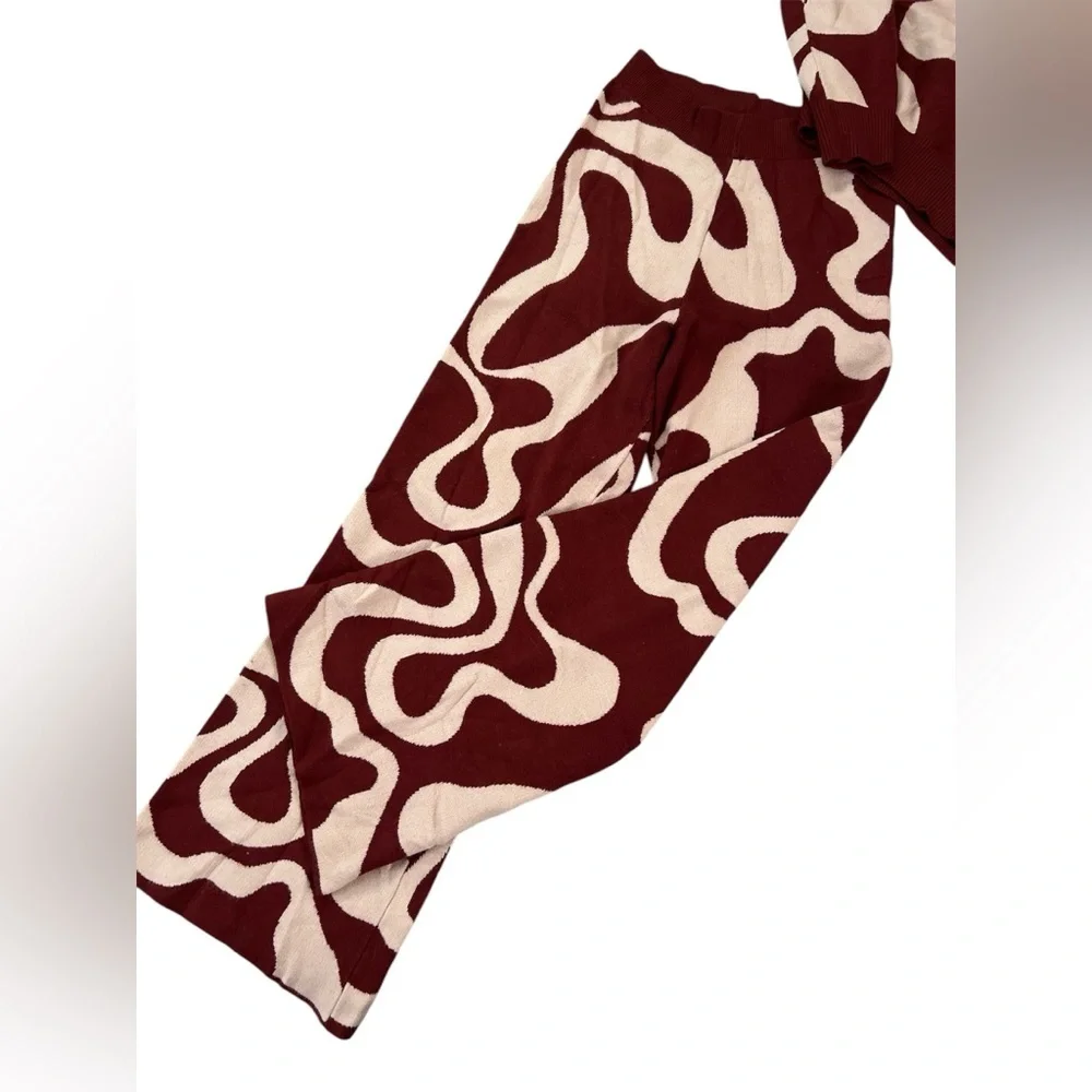 Cider Rust/White Matching Set Retro Pattern Knit Lounge set Size xtra small - Picture 4 of 6